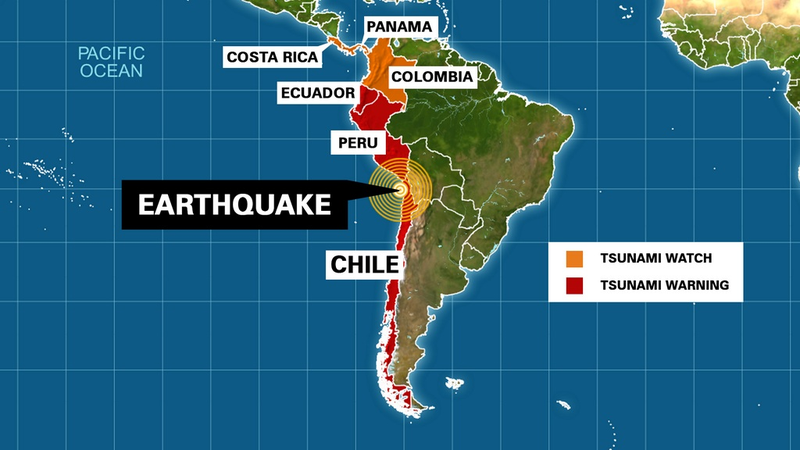 Illustration for article titled 8.2 Magnitude Earthquake Strikes Off Chilean Coast, Tsunami Warnings Issued for Western Coast of South America